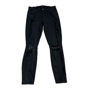 7 For All Mankind Jean Womens 27‎ Black Distressed Mid Rise Skinny Denim Pants